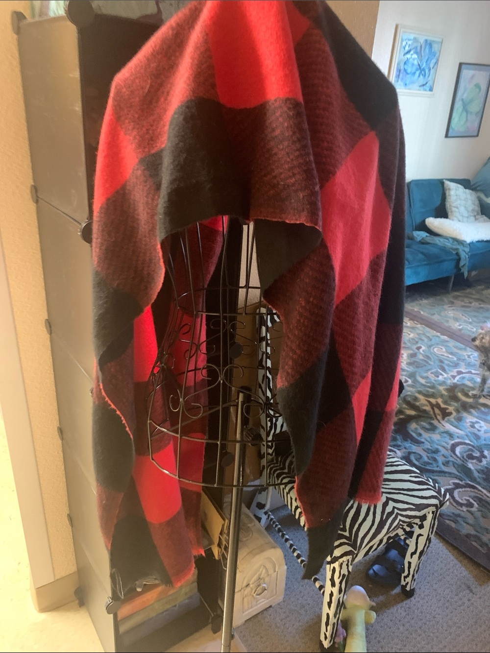 Vince Camuto Red and Black Plaid Open-Front Wrap